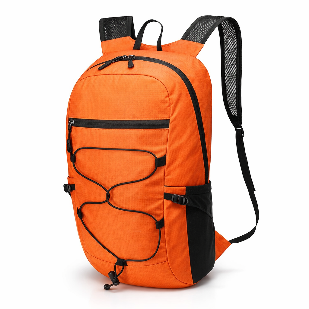 Ultra-Light Foldable Backpack | Compact Sports Travel Bag | Shock-Absorbing Straps | Quick Fold | Orange