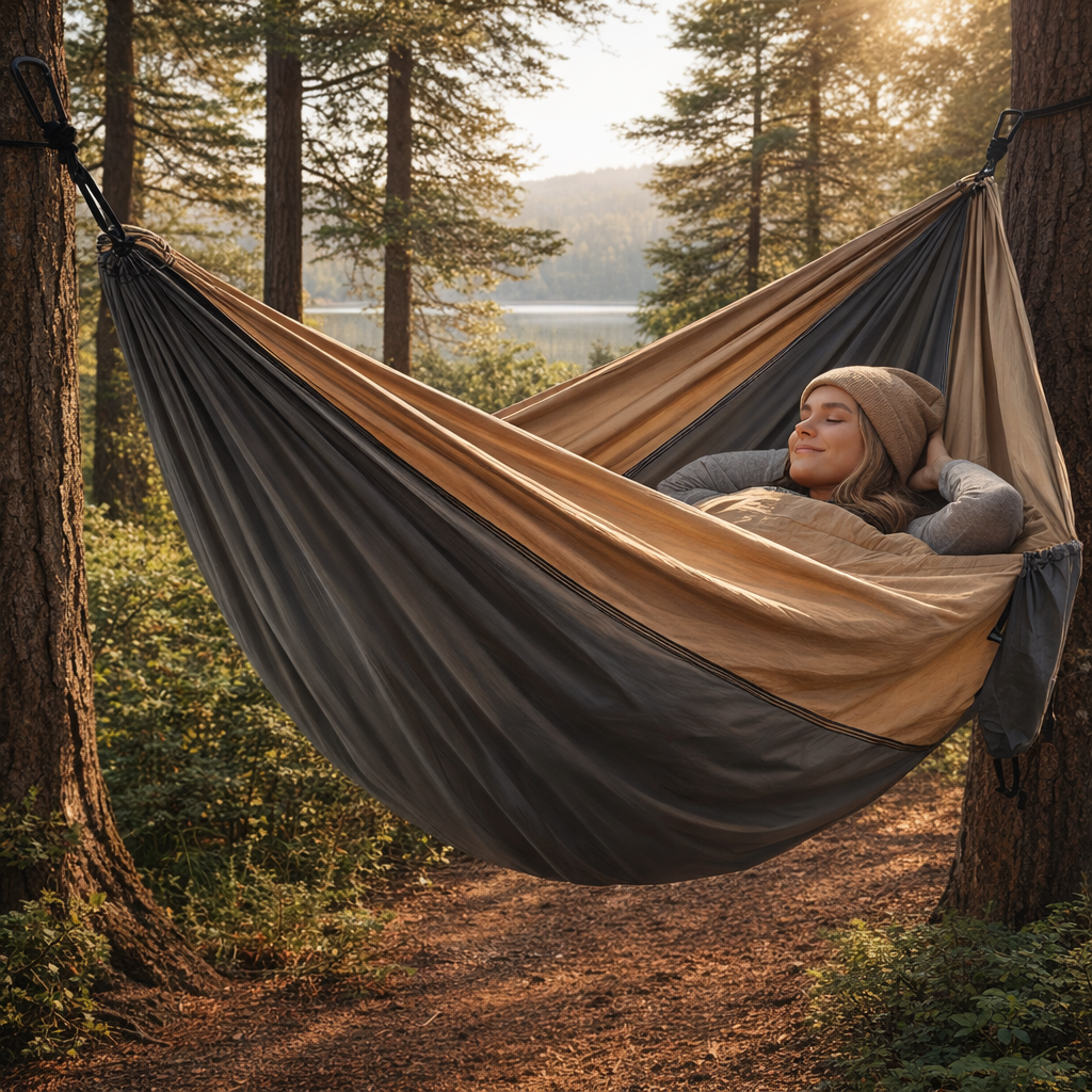 Black/Brown Hammock | Anti-Tip Design | Large Straps | Portable Bag Included | Heavy Duty for Outdoor Camping & Travel