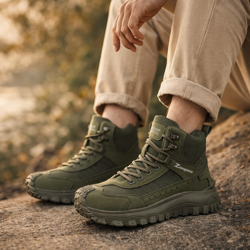 Zhenyuezu Men's High-Top Hiking Shoes | PVC Sole | PU Upper | Casual All-Season Outdoor Footwear | Lace-Up | Comfortable Walking Boots
