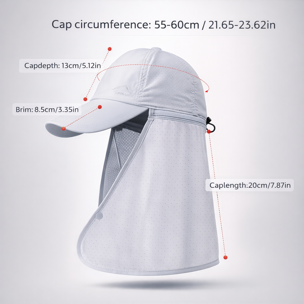 Men's Sun Protection Nylon Cap | Quick-Dry with Neck Shade | Hiking & Fishing Hat | Outdoor Black Headwear