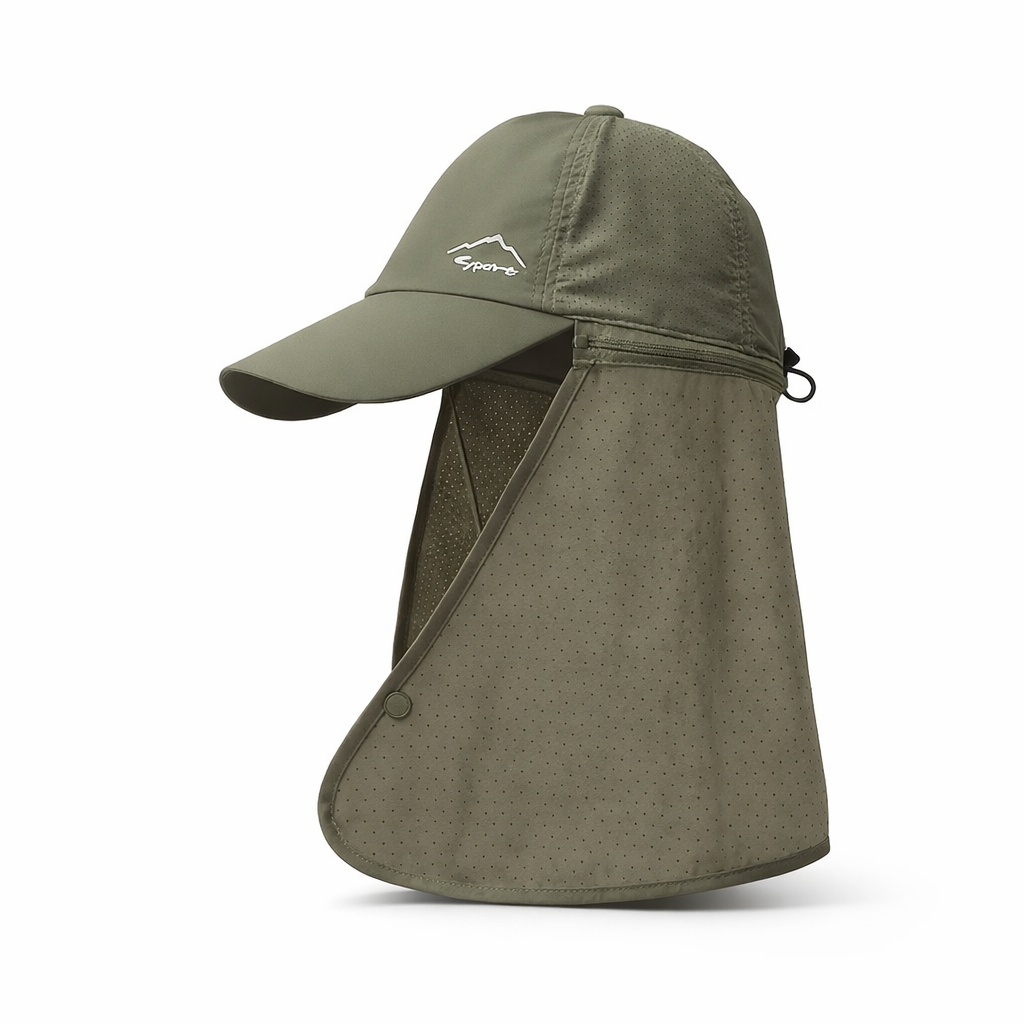 Men's Sun Protection Nylon Cap | Quick-Dry with Neck Shade | Hiking & Fishing Hat | Outdoor Black Headwear