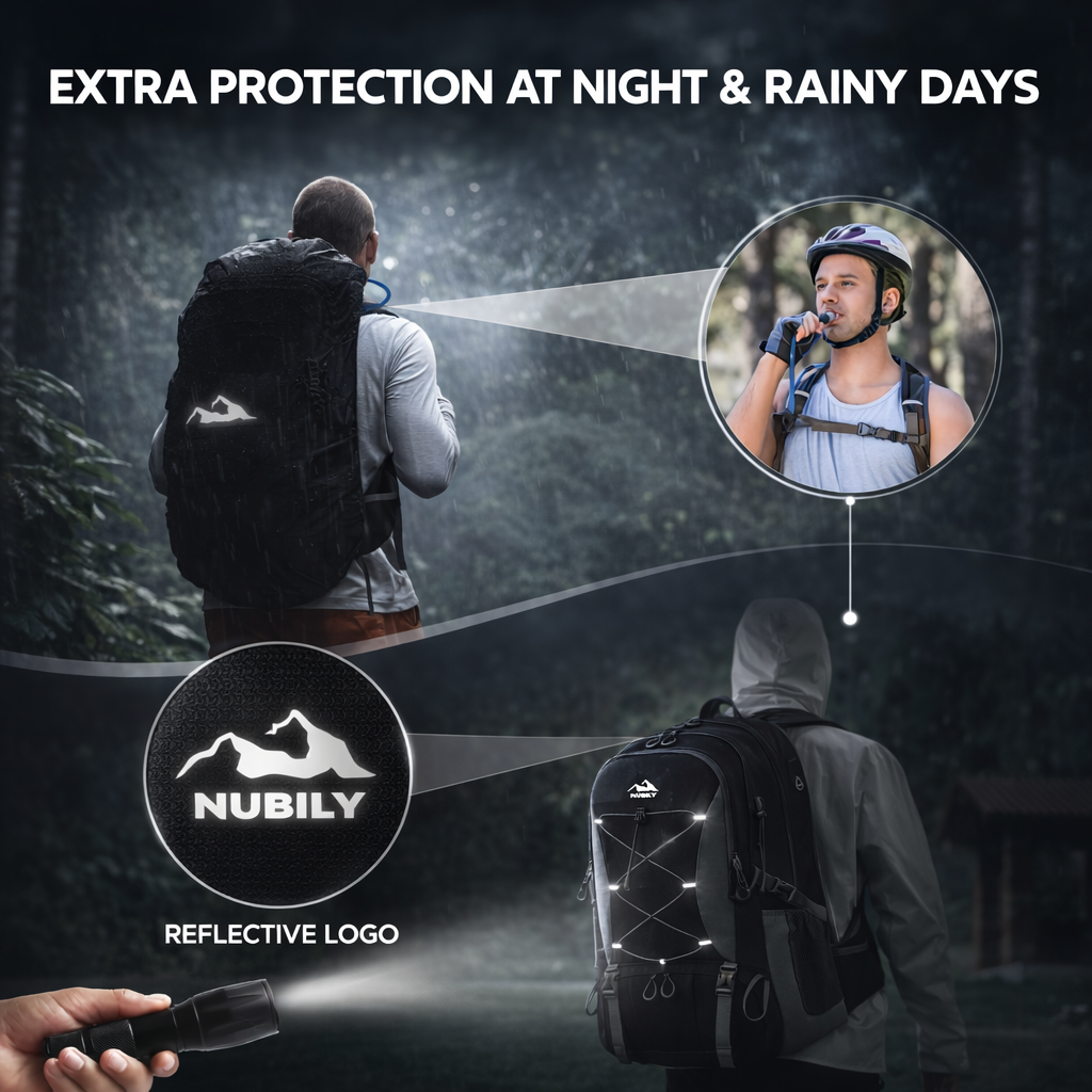 NUBILY 50L Lightweight Backpack | Men Women Travel Daypack | Black Hiking Gear | Outdoor Camping
