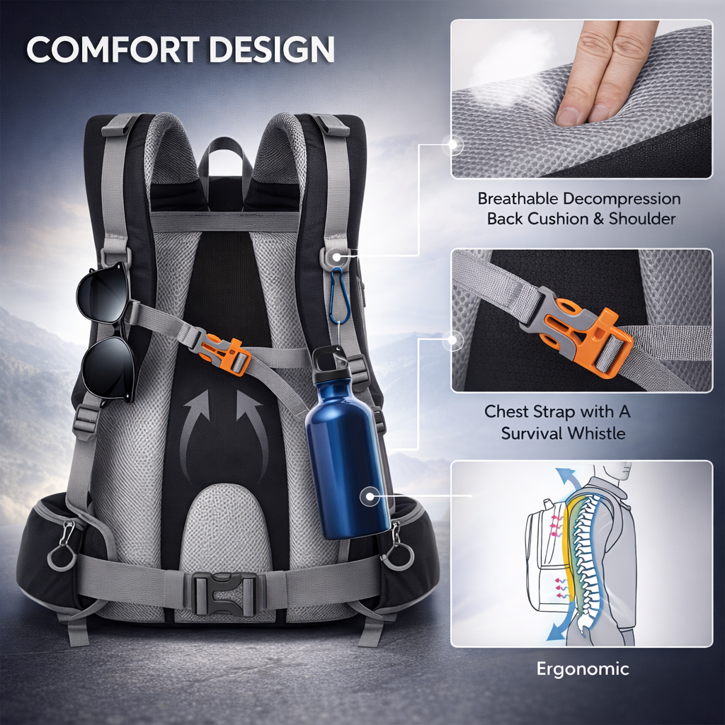 NUBILY 50L Lightweight Backpack | Men Women Travel Daypack | Black Hiking Gear | Outdoor Camping