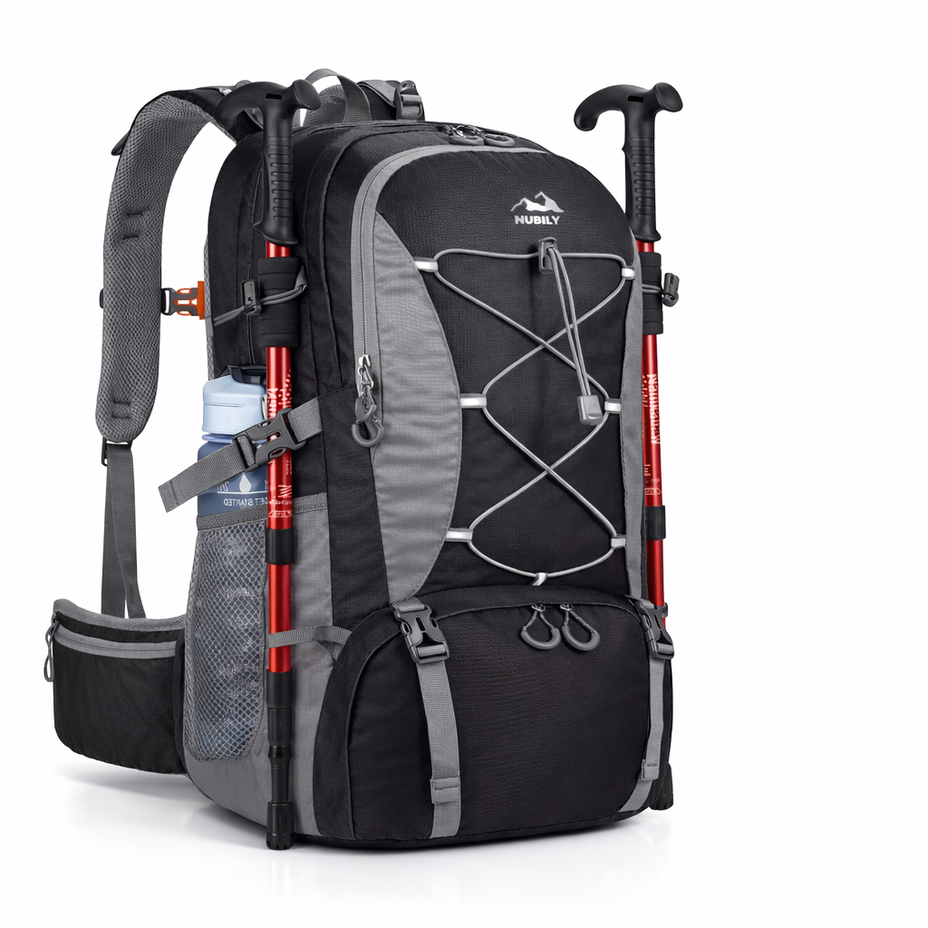 NUBILY 50L Lightweight Backpack | Men Women Travel Daypack | Black Hiking Gear | Outdoor Camping