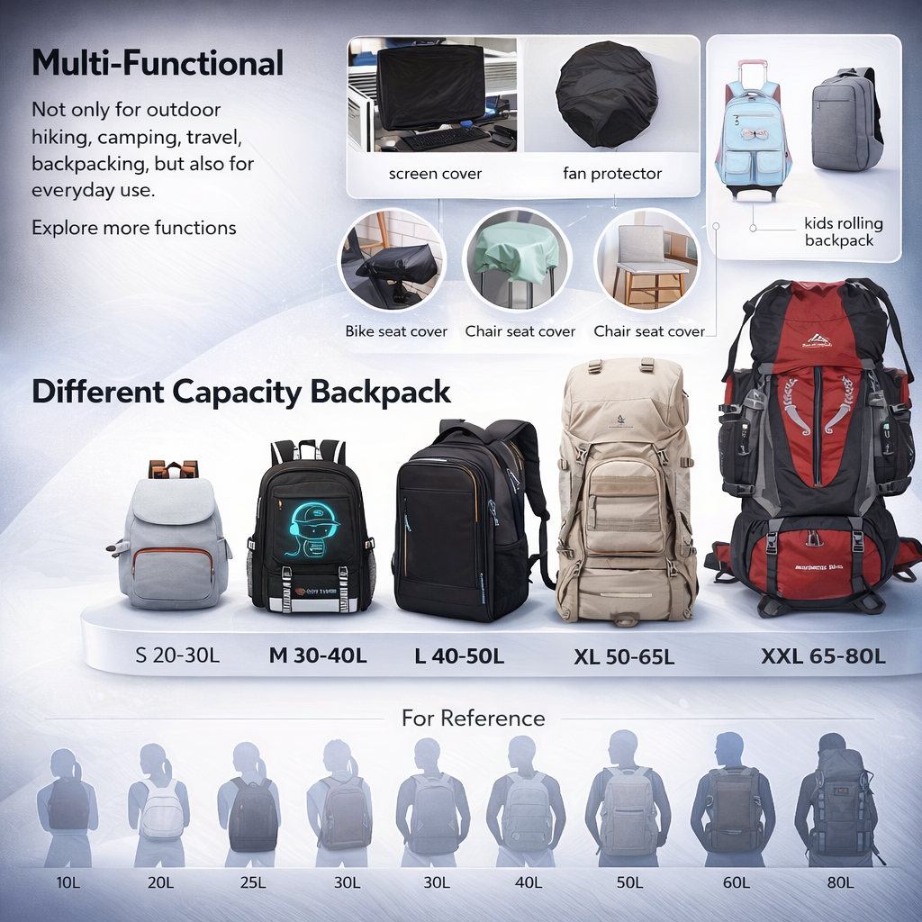 15-80L Backpack Cover | Waterproof Reflective Polyester | Dustproof for Cycling, Hiking, Camping, Travel