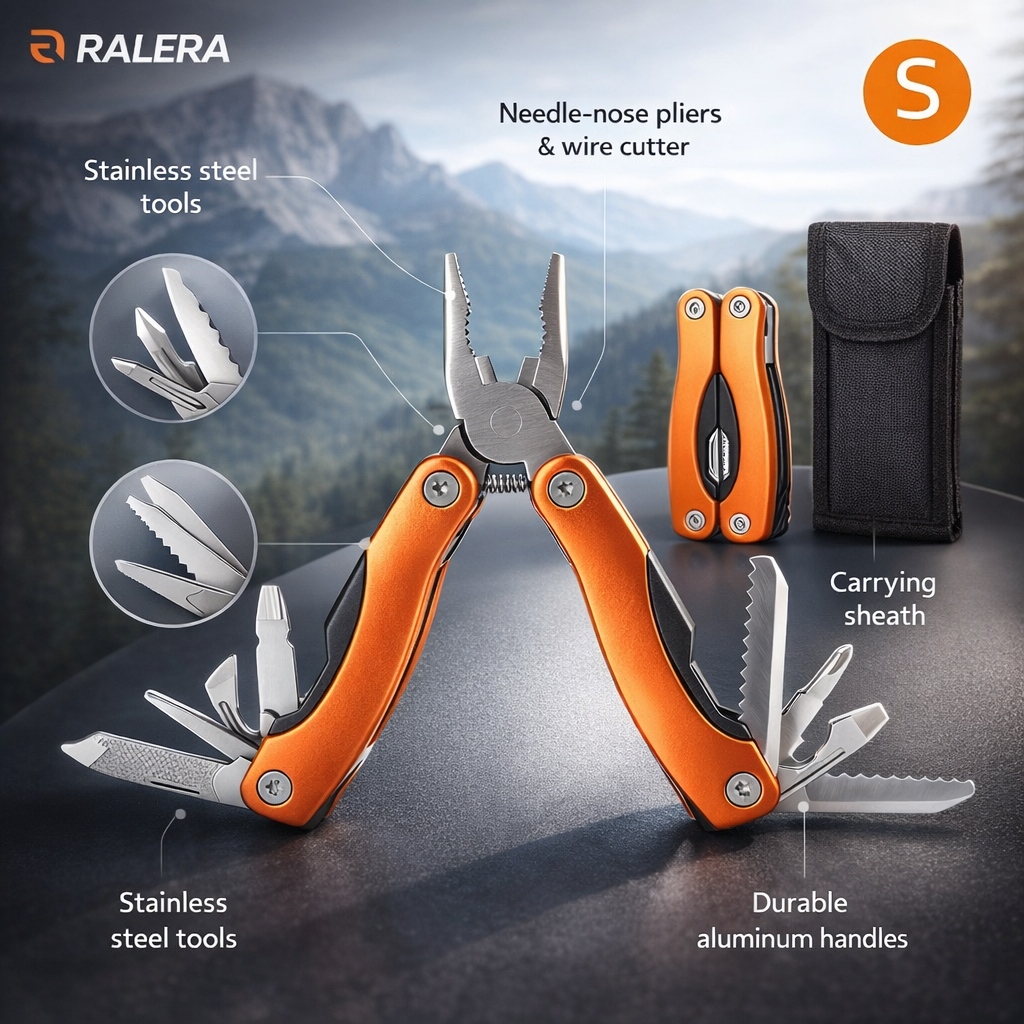 RALERA Stainless Steel Multi-Tool | Needle-Nose Pliers with Mini Saw & Bottle Opener | Outdoor Camping & Fishing Gear | Christmas Gift