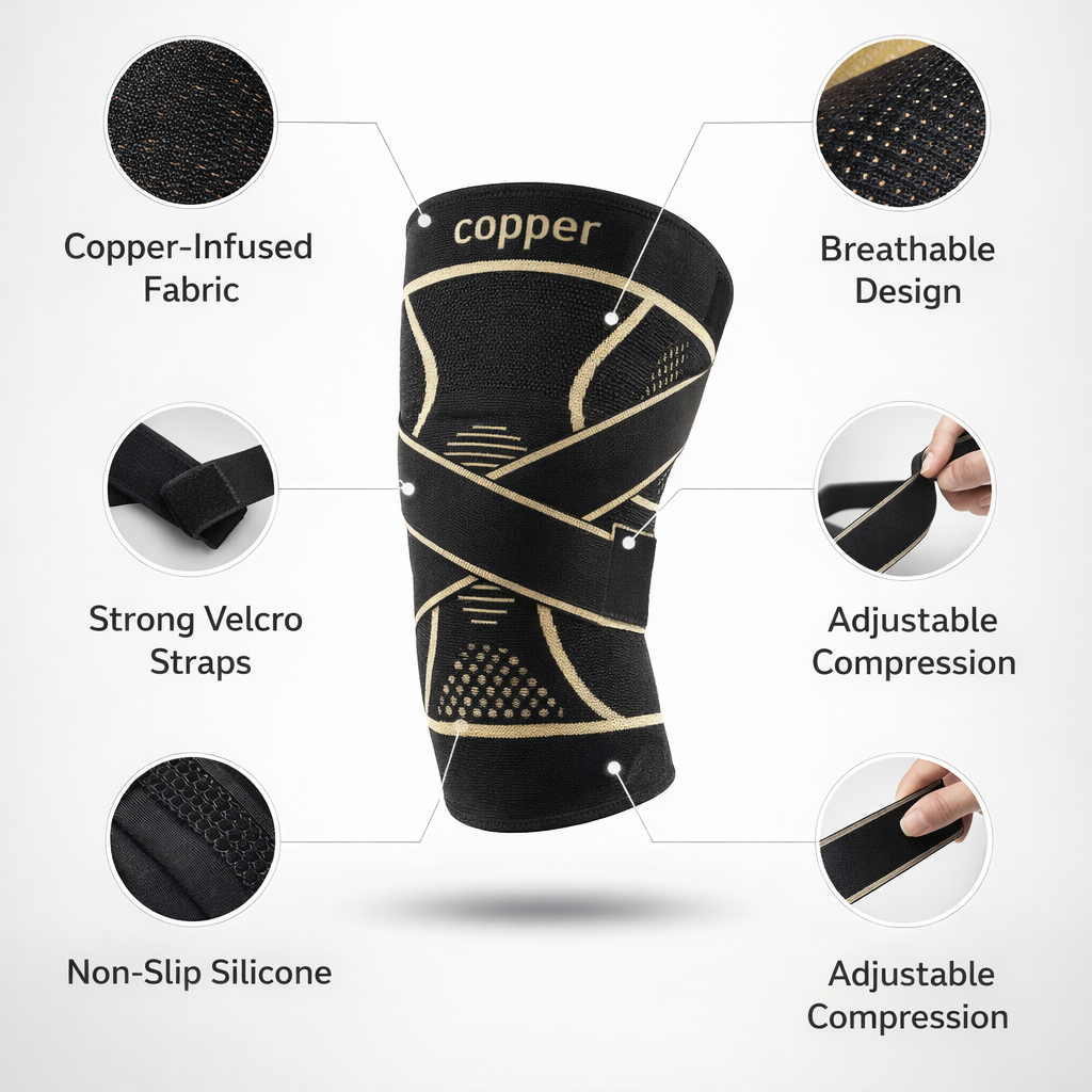 NUOYING Copper Knee Braces 2-Pack | Pain Relief Support for Men & Women | Ideal for Running, Lifting, Work
