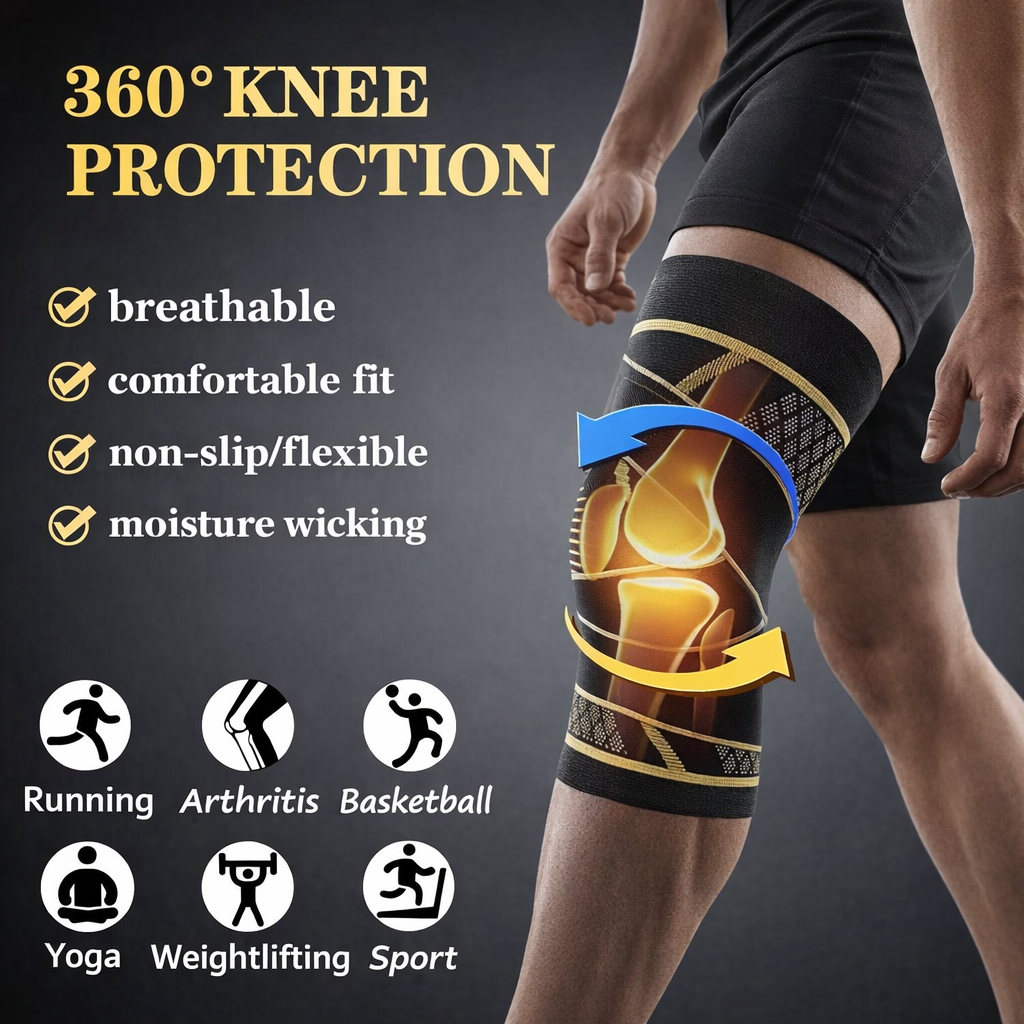 NUOYING Copper Knee Braces 2-Pack | Pain Relief Support for Men & Women | Ideal for Running, Lifting, Work