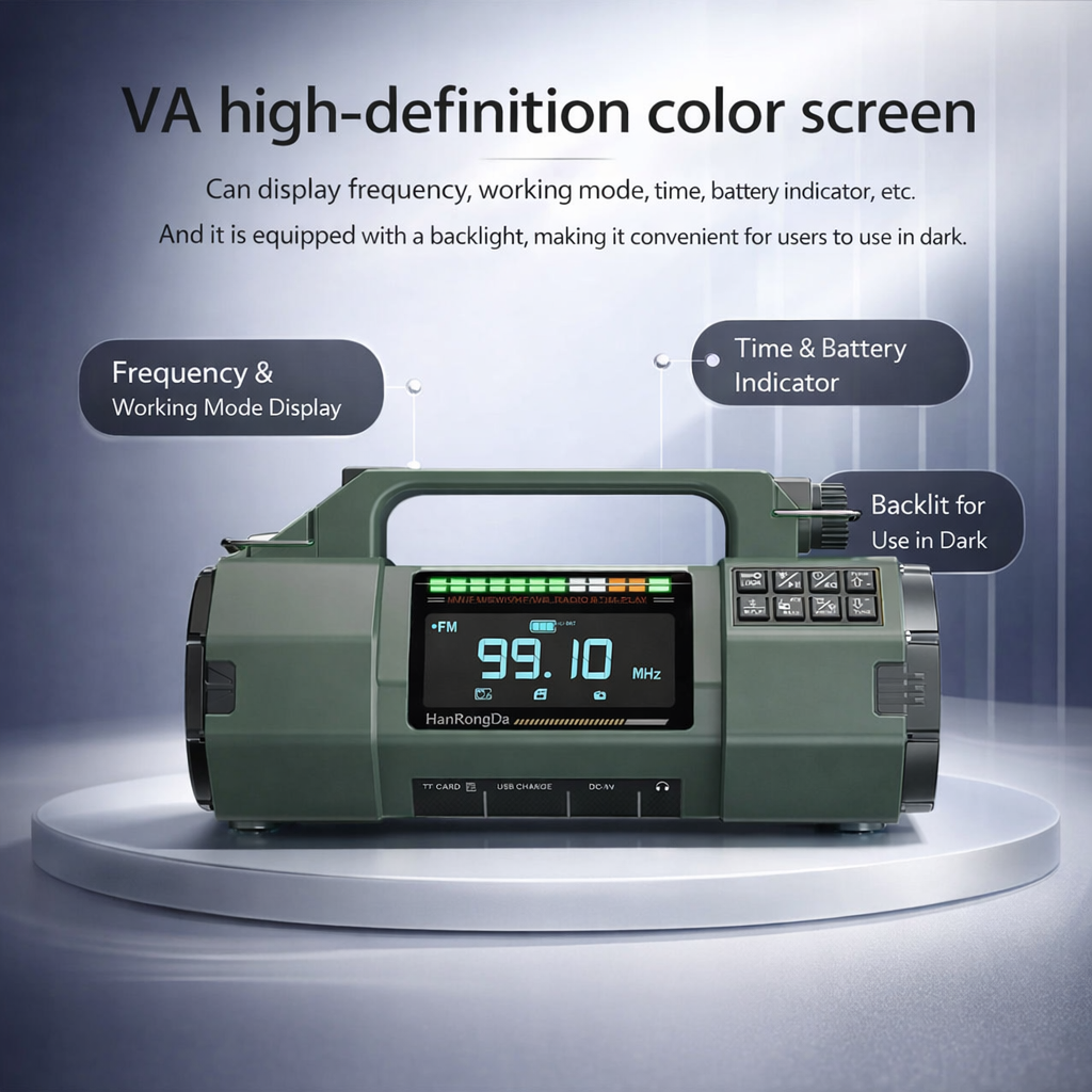 Multifunction Outdoor Radio | FM/MW/SW/VHF/WB | Hand Crank Generator | LED Flashlight | Bluetooth | 5000mAh