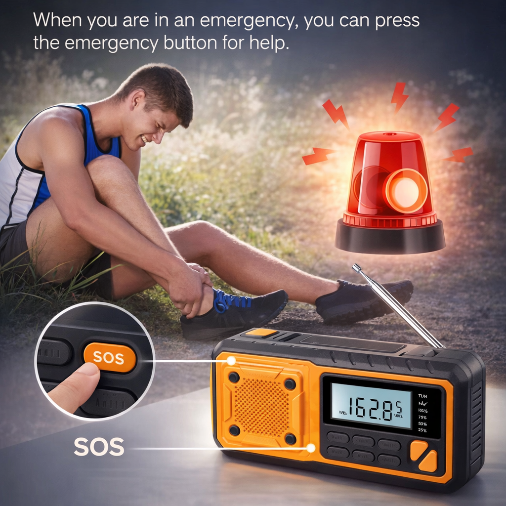 Portable Solar Emergency Radio | 4000mAh Power Bank | AM/FM/SW | LED Reading Lamp | Hand Crank Charging | Phone Charger