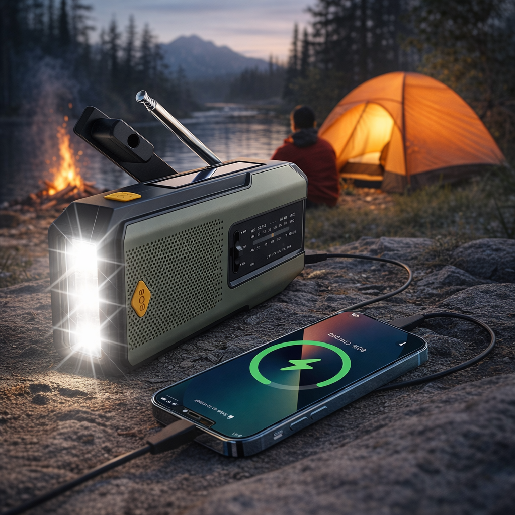 Emergency Radio | Solar Hand Crank | FM AM WB | USB Charger | 2000mAh Power Bank | LED Flashlight | Portable