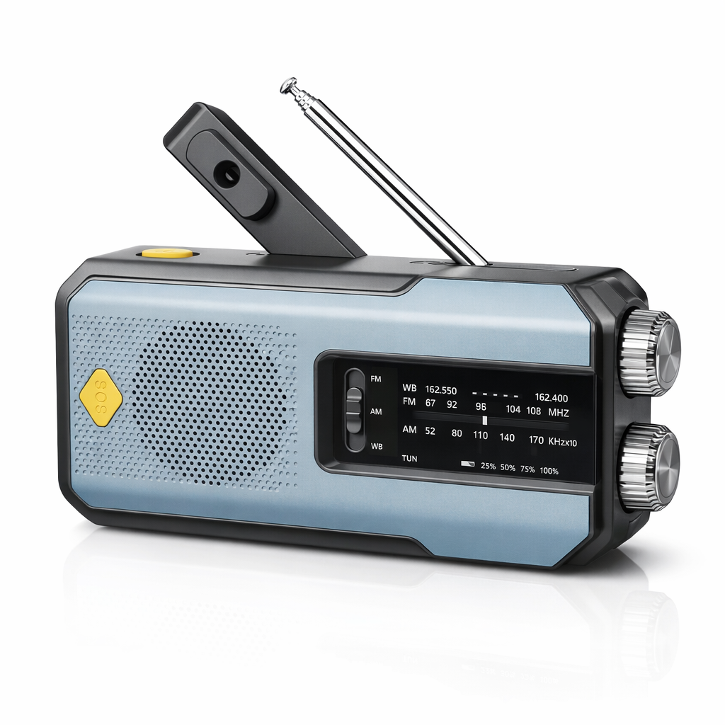 Emergency Radio | Solar Hand Crank | FM AM WB | USB Charger | 2000mAh Power Bank | LED Flashlight | Portable