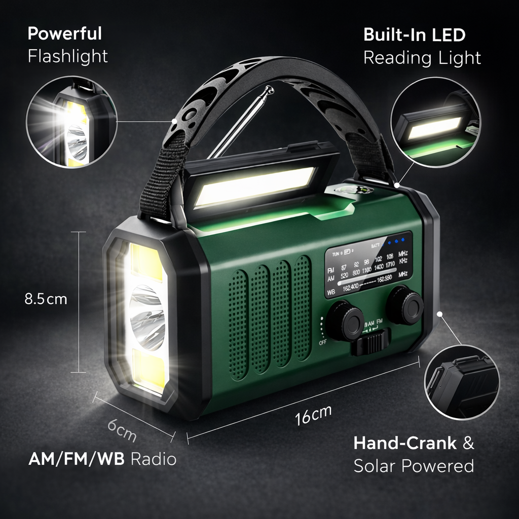Bytelike Portable AM/FM Radio | Solar Crank-Powered | LED Flashlight | USB Charging | SOS Alert | Outdoor Survival