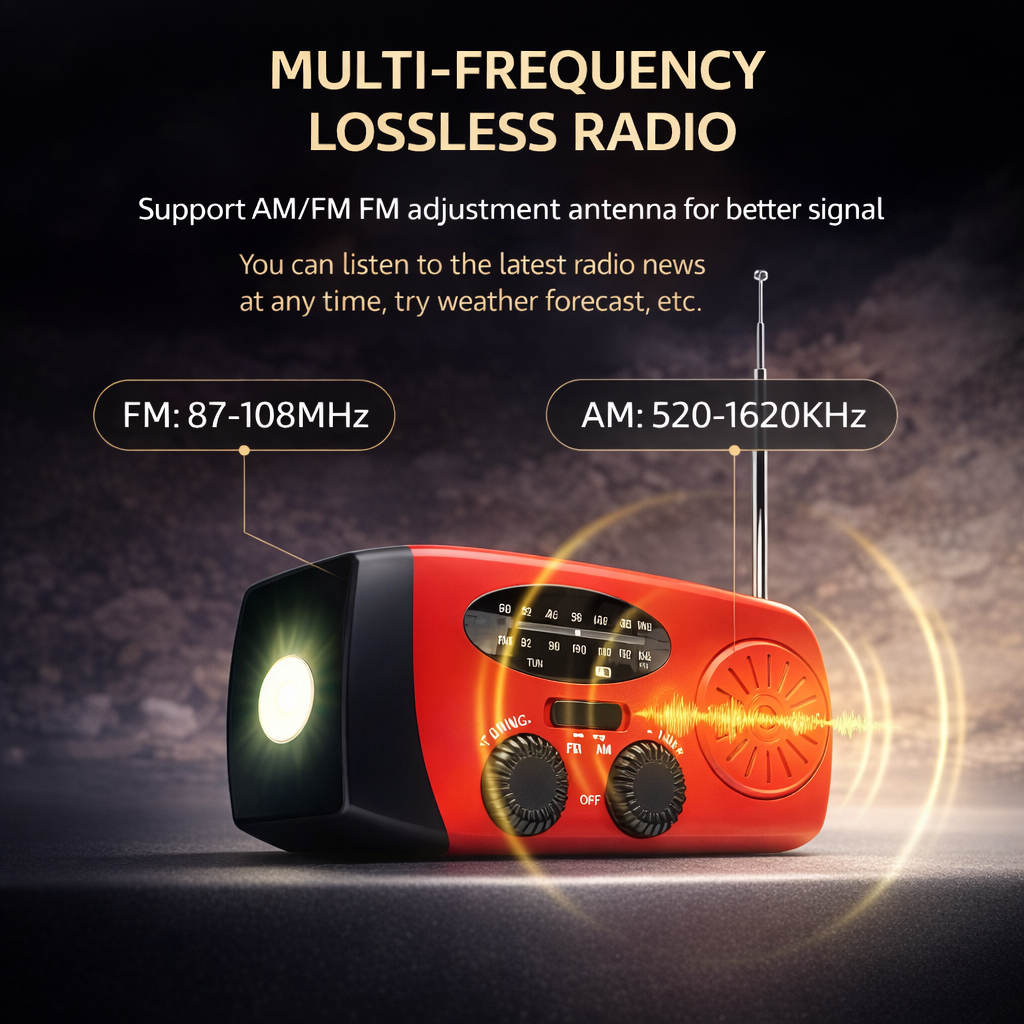 Portable Hand-Crank Generator | Emergency Weather Radio | Solar LED Flashlight | FM NOAA Power Bank | ABS-Plastic