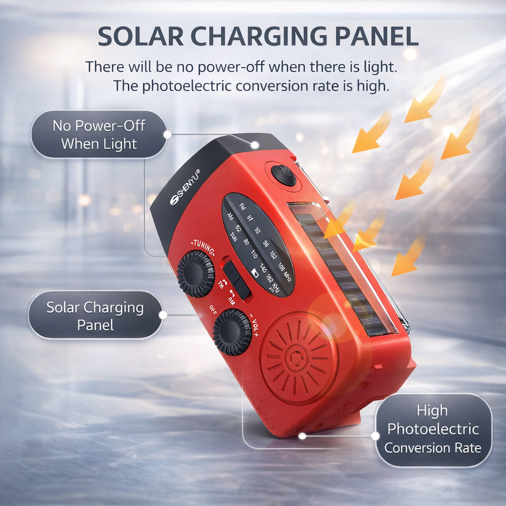 Portable Hand-Crank Generator | Emergency Weather Radio | Solar LED Flashlight | FM NOAA Power Bank | ABS-Plastic
