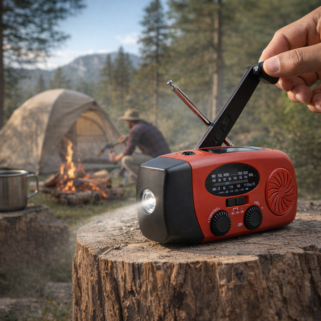 Portable Hand-Crank Generator | Emergency Weather Radio | Solar LED Flashlight | FM NOAA Power Bank | ABS-Plastic