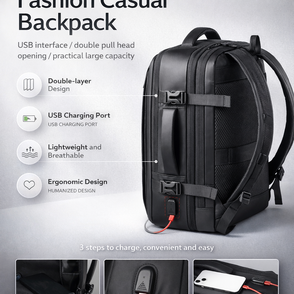 Men's Expandable Business Backpack | Waterproof Large Capacity | USB Charging | Travel Laptop Bag
