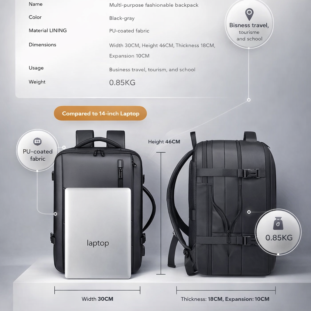 Men's Expandable Business Backpack | Waterproof Large Capacity | USB Charging | Travel Laptop Bag