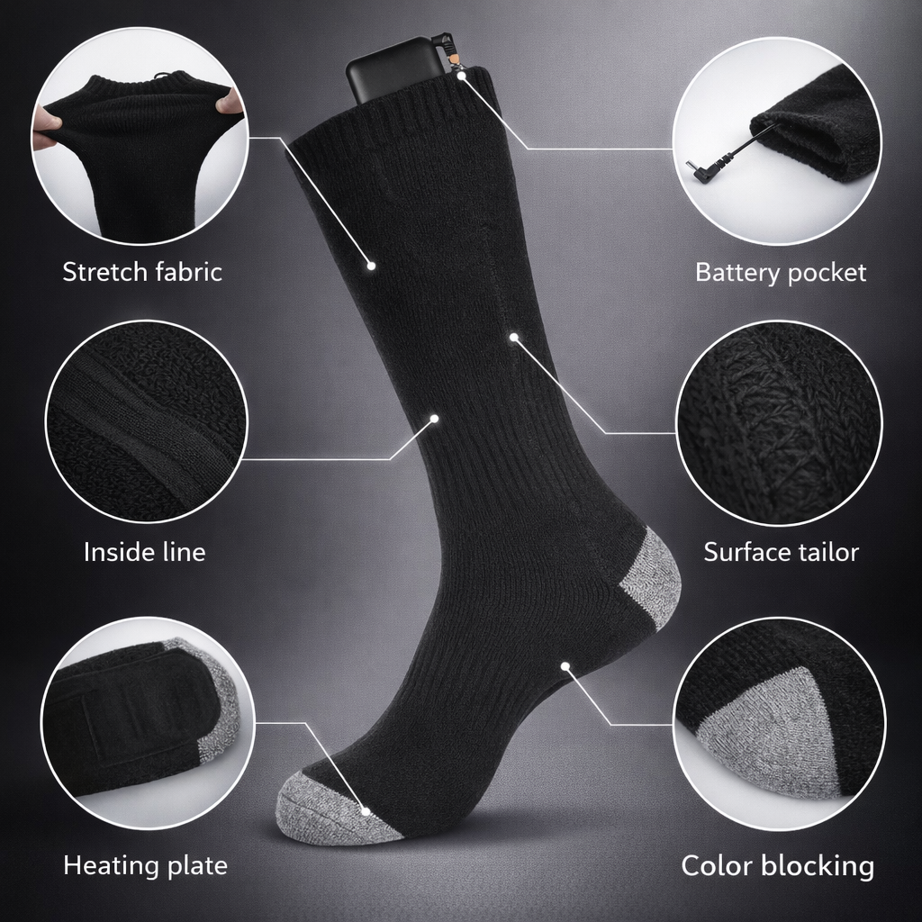 NUOYING Heated Socks | 5000mAh USB Rechargeable | Winter Warmth for Outdoor Sports | 3 Gear Settings | Cotton Material | Ideal for Skiing