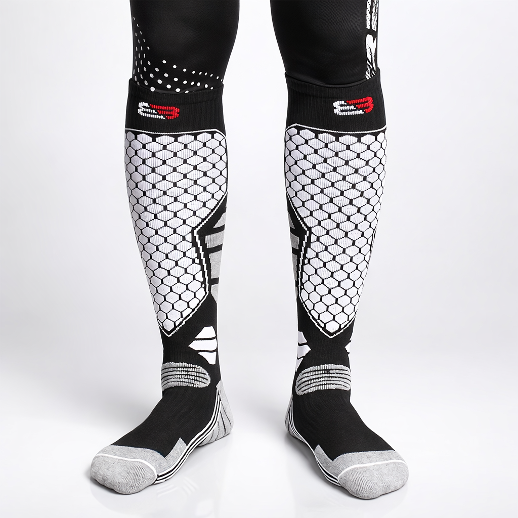 3 Pairs Knee-High Thermal Socks for Men | Winter Sports | Striped Pattern | Machine Washable | Warm & Breathable | Outdoor Hiking & Skiing