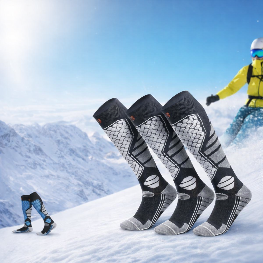 3 Pairs Knee-High Thermal Socks for Men | Winter Sports | Striped Pattern | Machine Washable | Warm & Breathable | Outdoor Hiking & Skiing