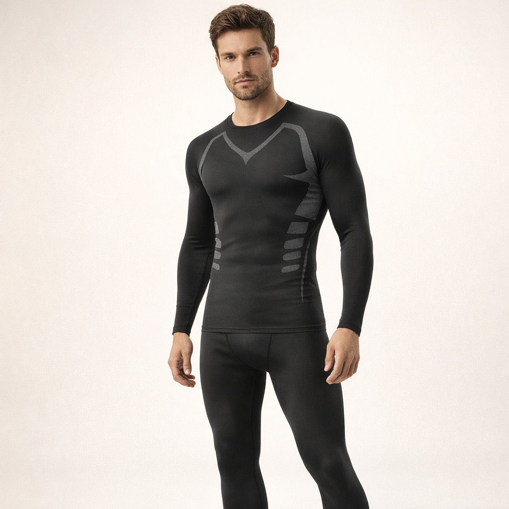 Men's Thermal Fleece Compression Set | Geometric Pattern | Breathable Top & Leggings | Winter Sports Wear