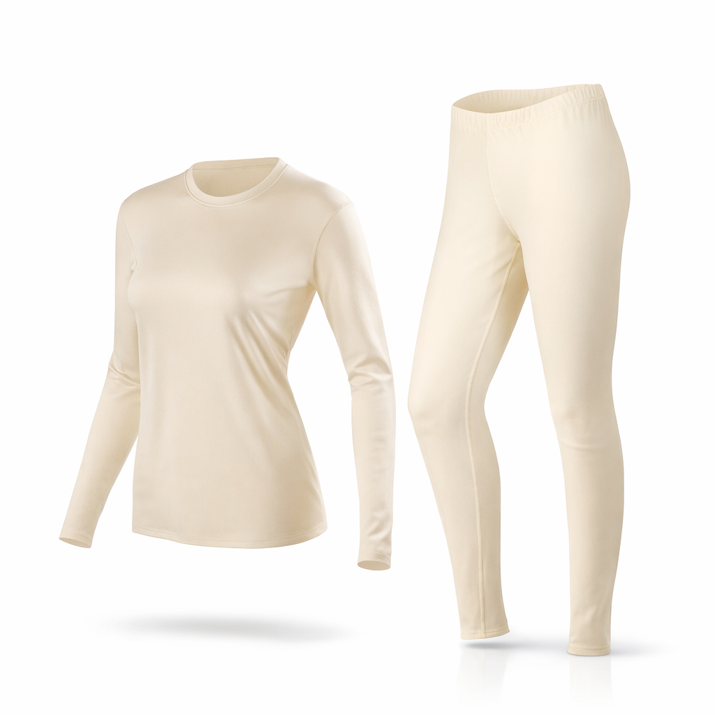 Women's Thermal Fleece Base Layer Set | Warm Autumn Winter Underwear | Solid Knit Top & Leggings | Polyester | Hand Wash