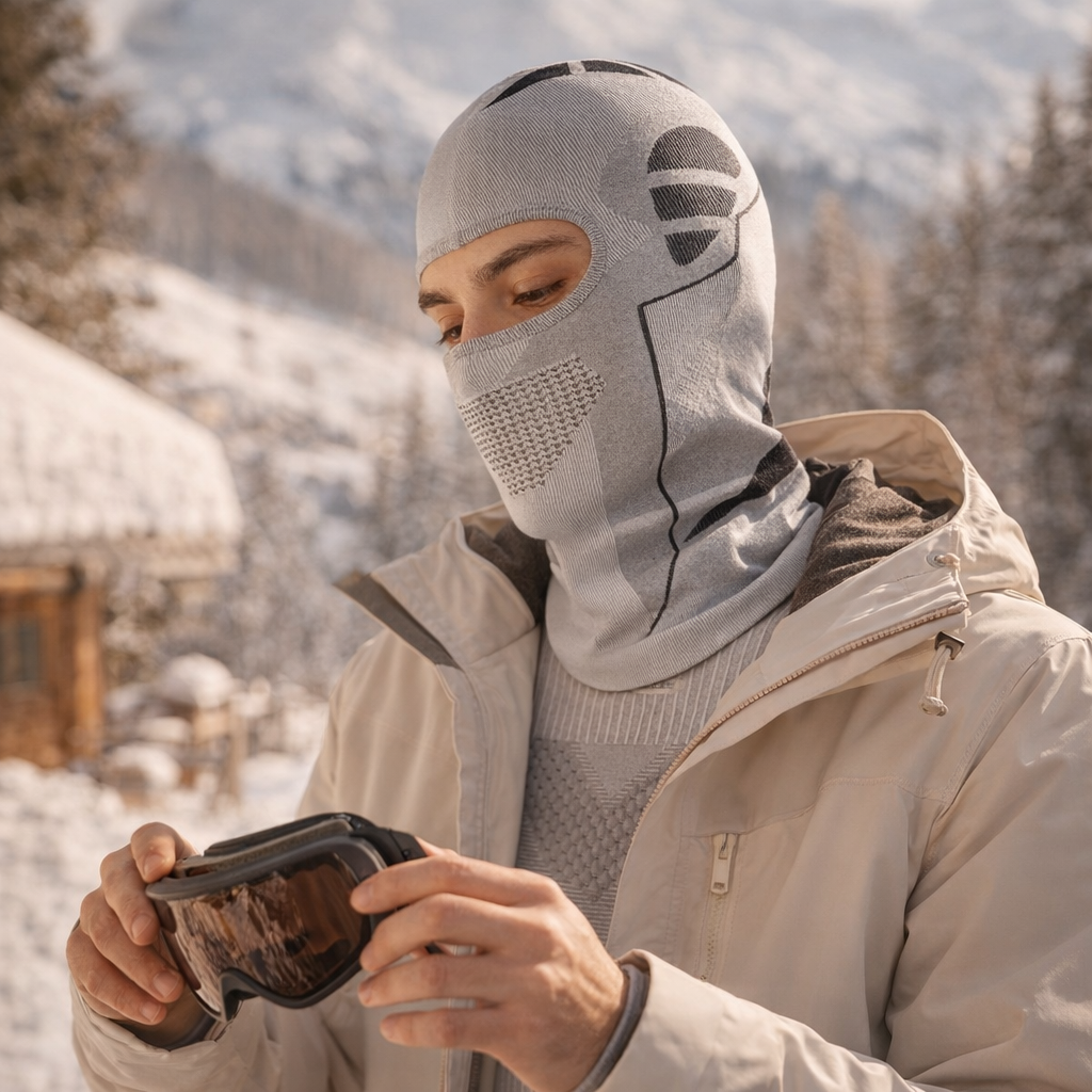 Unisex Knit Balaclava Face Mask | Windproof Winter Skiing & Motorcycling Gear | Grey Nylon