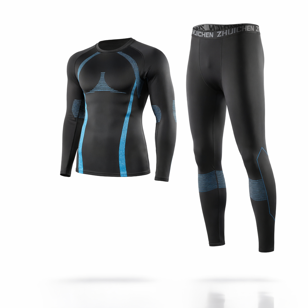 Men's Fleece-Lined Sports Set | Warm Running Gym Suit | Winter Training Apparel | Polyester Knit | Athletic Base Layer