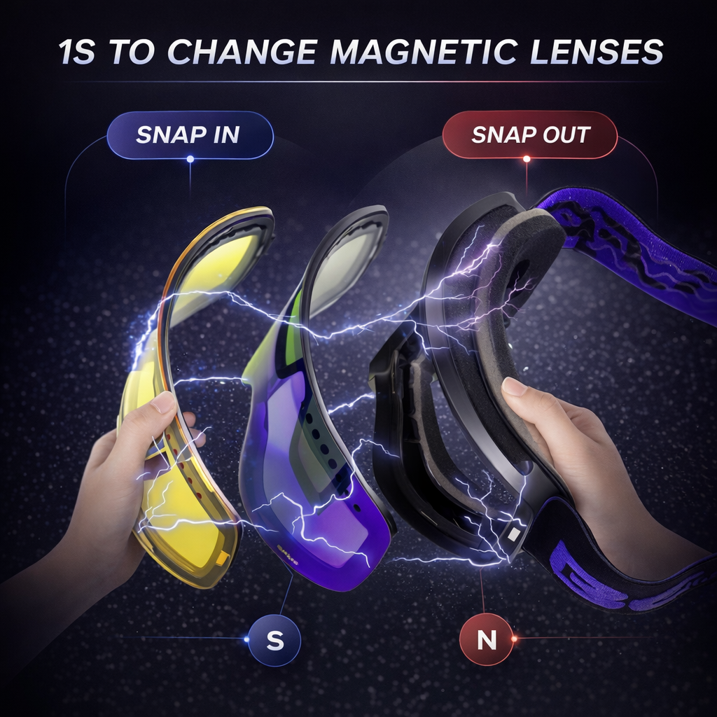 BOLLFO Ski Goggles | Magnetic Double Lens | Anti-Fog | Adjustable Strap | TPU Frame | Snowboarding | Mixed Colors | Adults