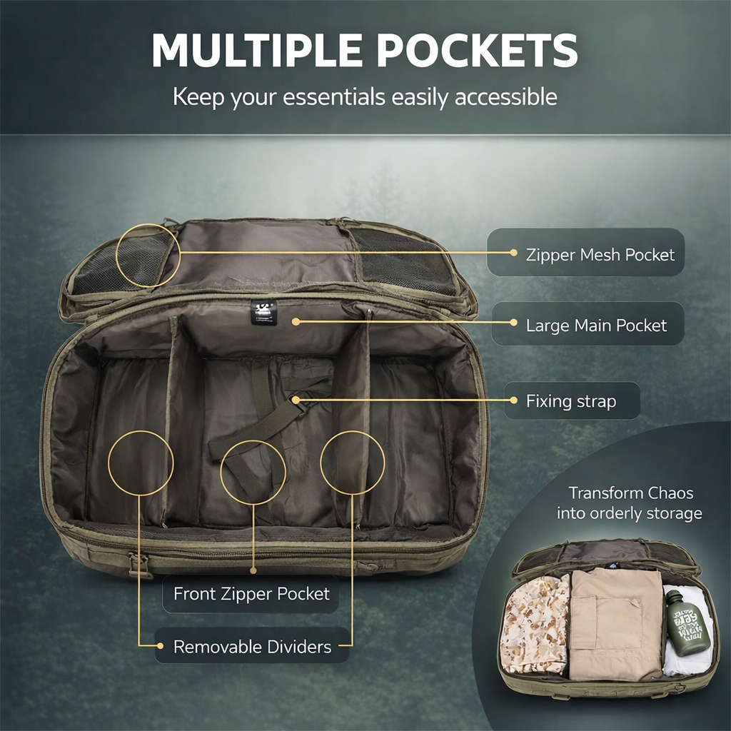 Tactical Duffel Bag | Large Molle Backpack for Camping Hiking | Durable Polyester | Men’s Outdoor Travel Pack