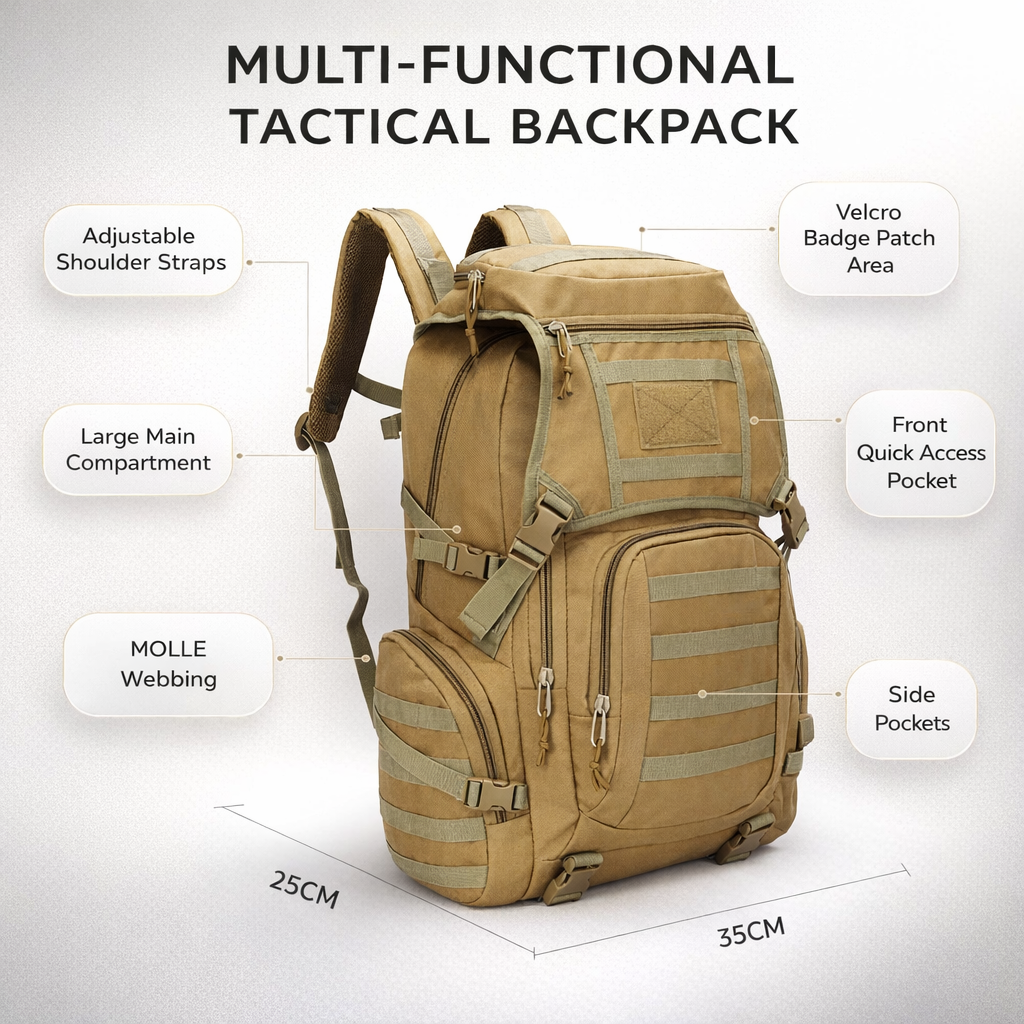 Tactical Backpack MOLLE Nylon for Men | EDC Survival Hiking Camping Travel Outdoor Daypack | Model DSB003