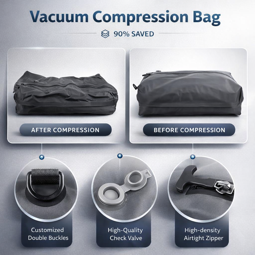 Portable Vacuum Compression Bag with Air Pump | Waterproof PVC Travel Storage | Multi-Use | Reusable Packing Solution