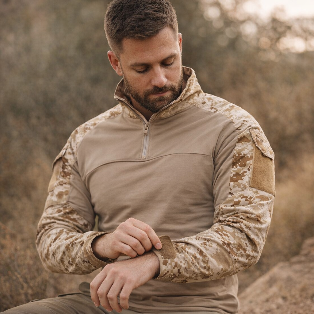 Men's Outdoor Tactical Long Sleeve Shirt | Camouflage Design | Cotton DRYTEC Fabric