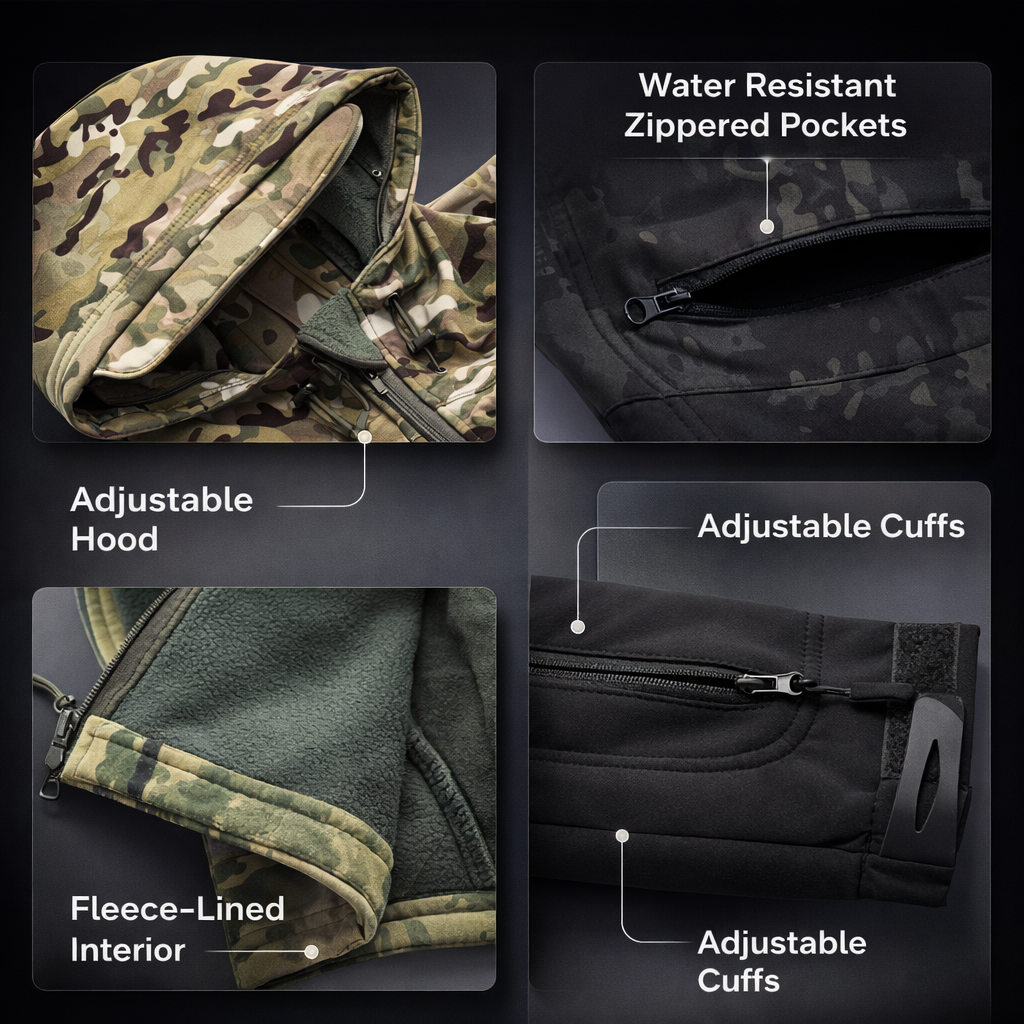 Camouflage Waterproof Soft Shell Jacket Men | Fleece Lined Hooded Coat | Autumn Winter Casual Outdoor