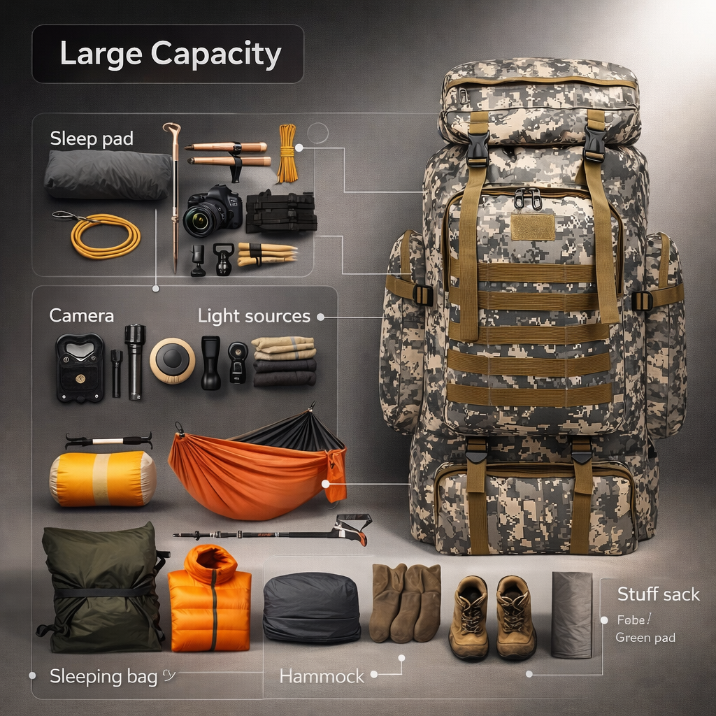 Durable Hiking Daypack | Camouflage Oxford Cloth | Outdoor Backpack with Zipper Closure