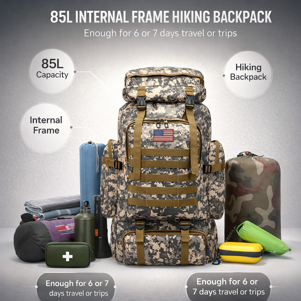 JUMAHE Camouflage Hiking Backpack | Large Capacity Outdoor Bag | Adjustable Straps | Travel & Camping Gear | Lightweight Polyester