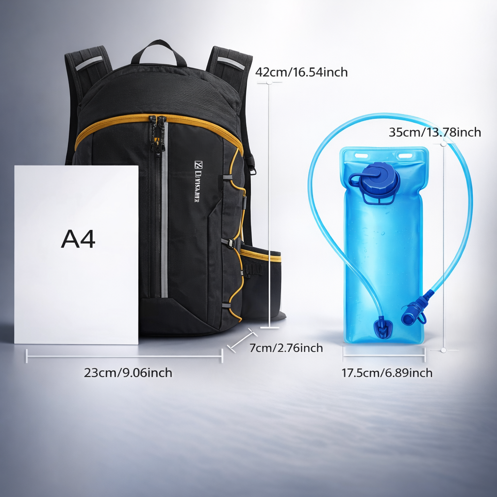 Lightweight Nylon Outdoor Backpack with 2L Hydration Bladder | Running, Hiking, Cycling Gear | Mesh Ventilation Design