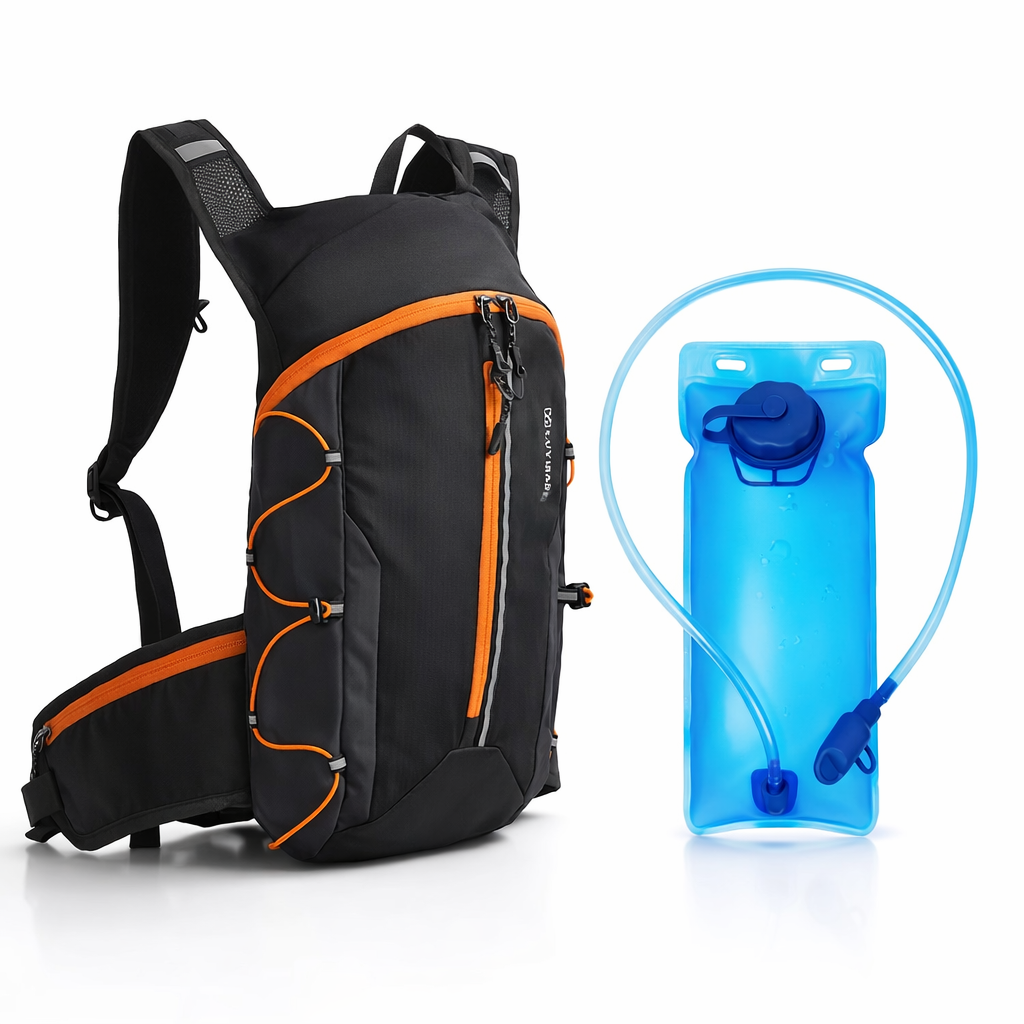 Lightweight Nylon Outdoor Backpack with 2L Hydration Bladder | Running, Hiking, Cycling Gear | Mesh Ventilation Design