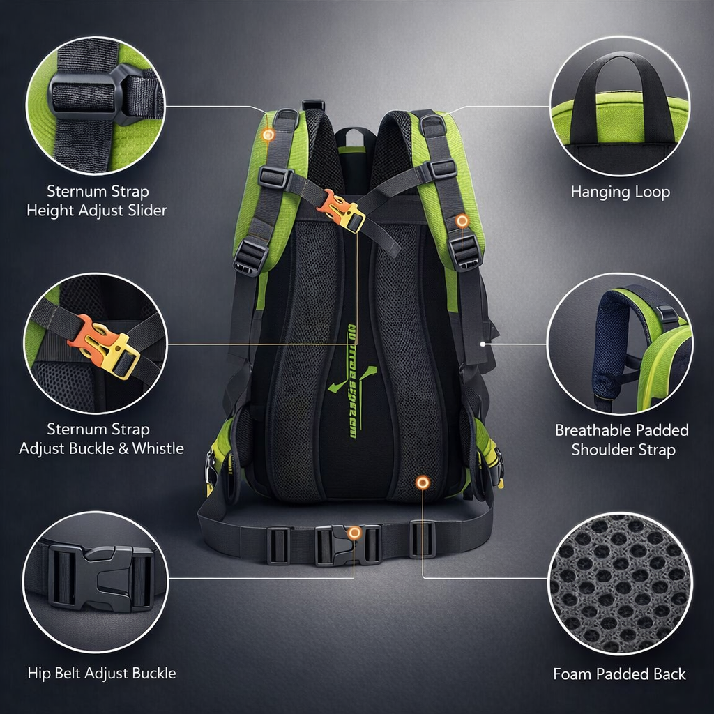 Durable 40L Nylon Backpack | Laptop & Outdoor Gear | Camping Hiking Sports | Unisex | Black | Soft Shell