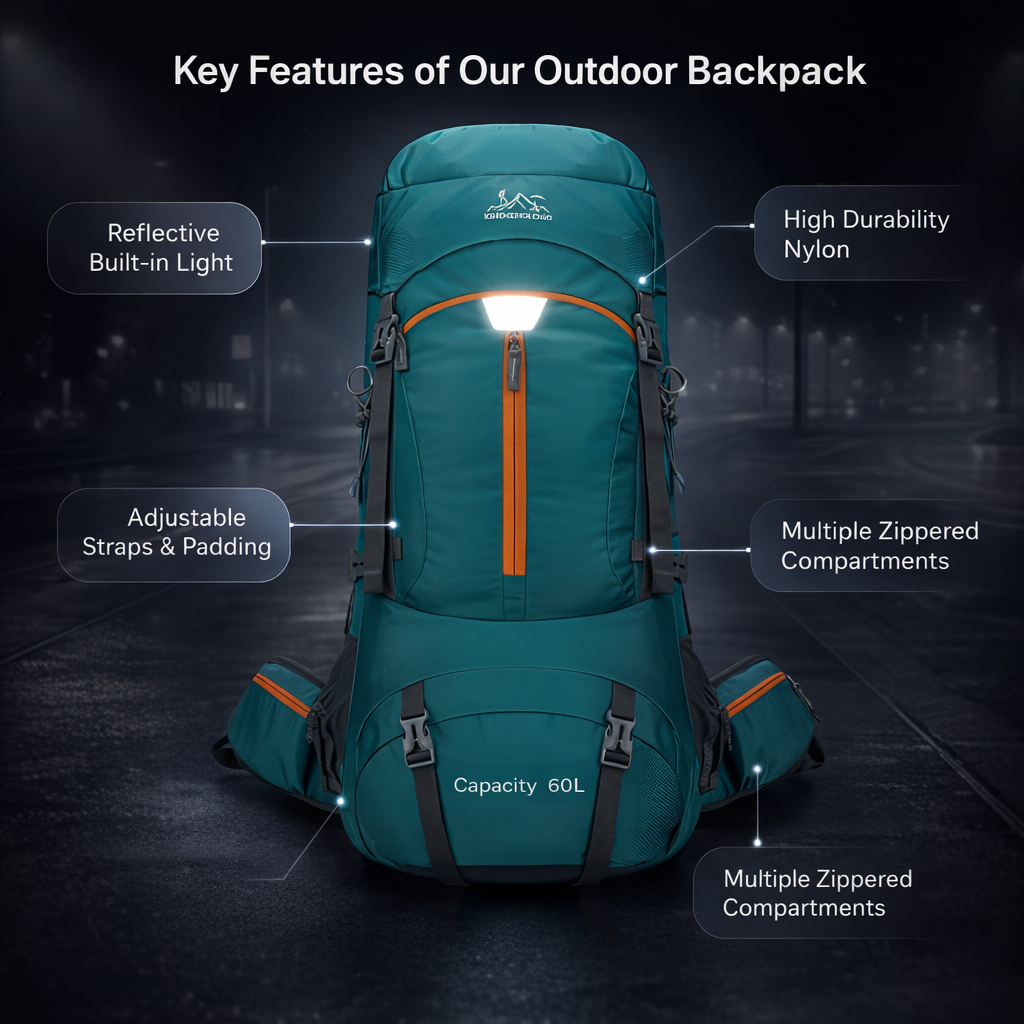 60L Waterproof Hiking Backpack | Camping Travel Rucksack for Men Women | Trekking Soft Shell Daypack | Black
