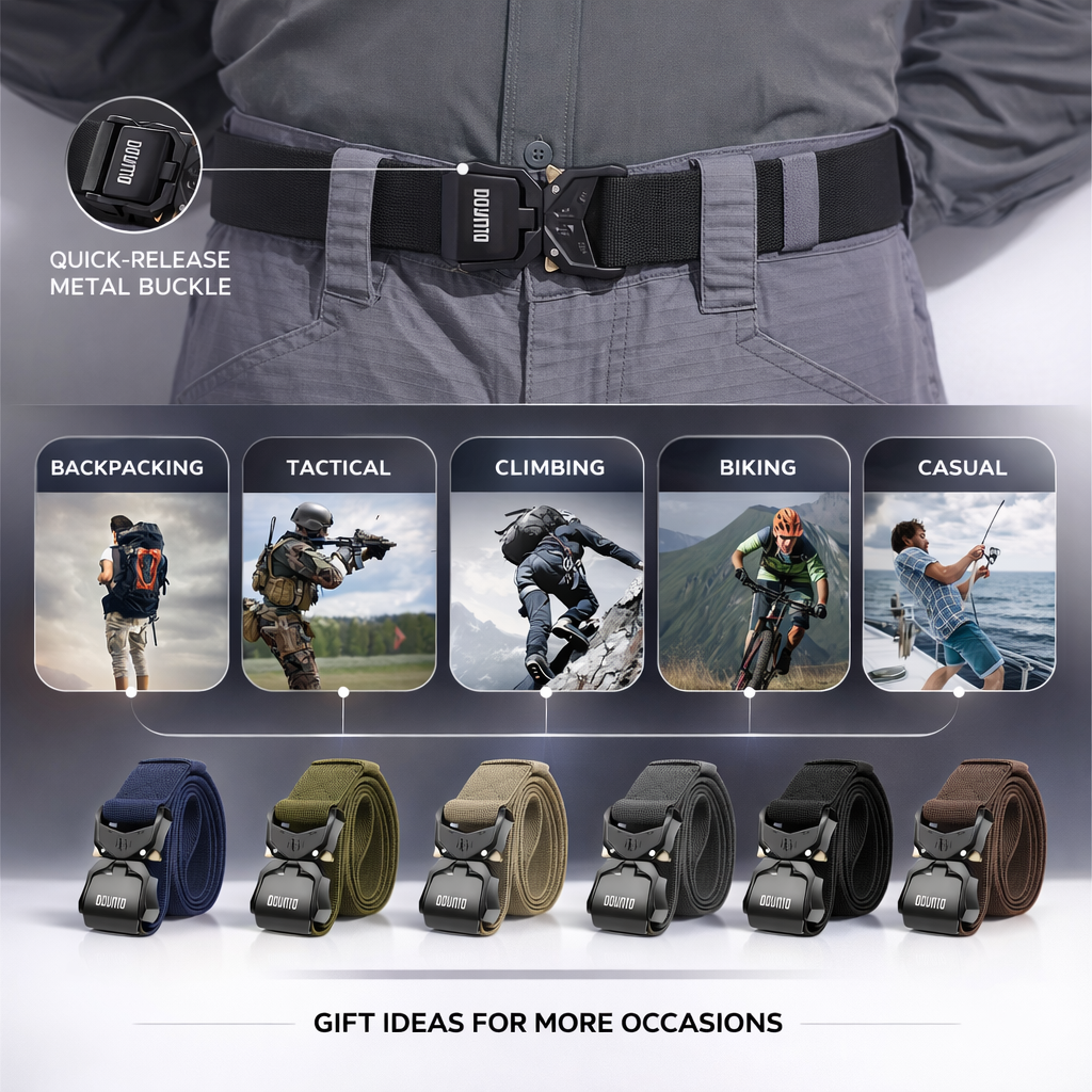 Quick Release Nylon Tactical Belt | Men's Black Hiking Hunting Belt | Elastic Zinc Alloy Buckle | Outdoor Sports Accessory