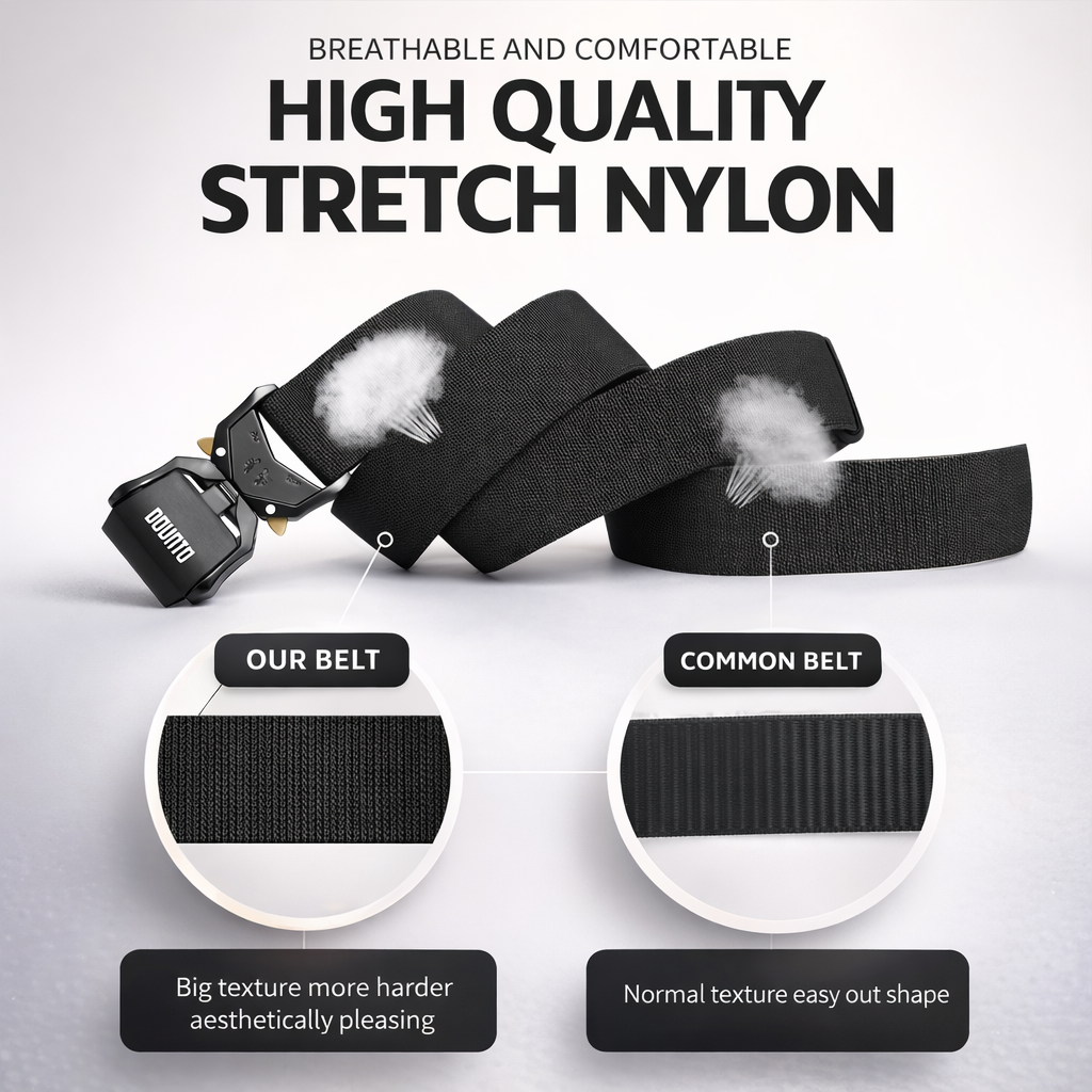 Quick Release Nylon Tactical Belt | Men's Black Hiking Hunting Belt | Elastic Zinc Alloy Buckle | Outdoor Sports Accessory