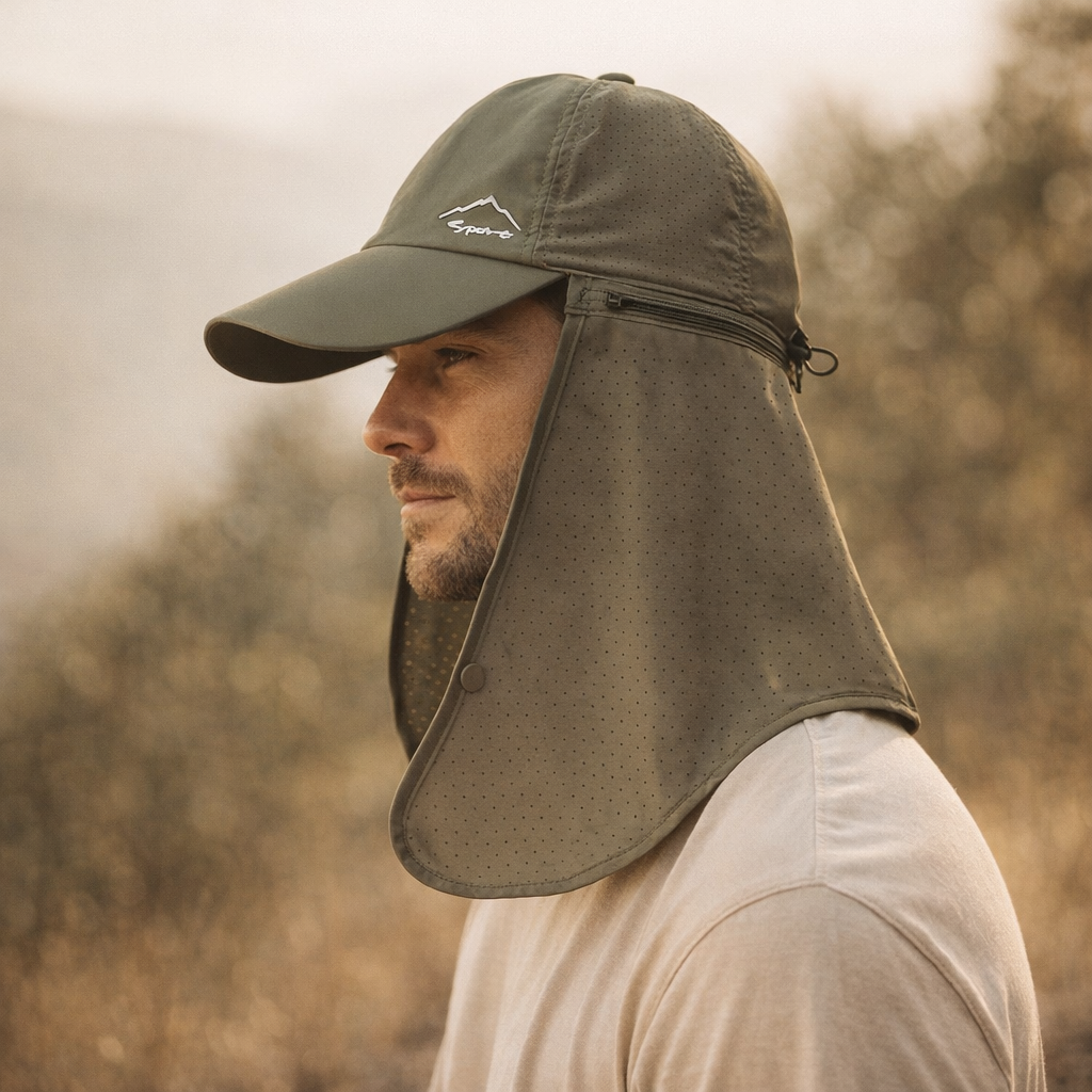 Men's Sun Protection Nylon Cap | Quick-Dry with Neck Shade | Hiking & Fishing Hat | Outdoor Black Headwear