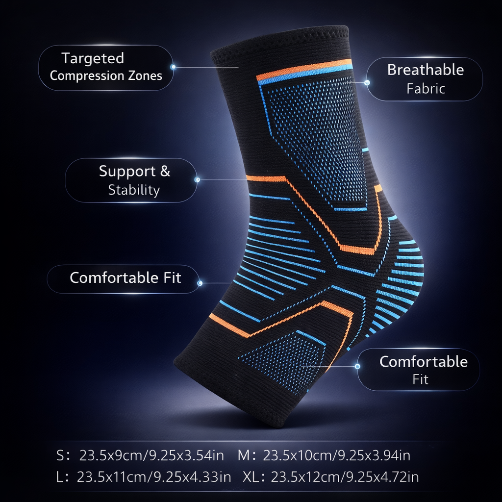 Black Compression Ankle Support | Polyester Absorption | Hiking Fitness Gear | Hand Wash | 1 Piece