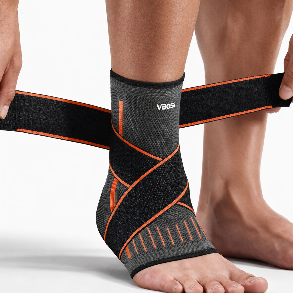 VBOSI Ankle Support Compression Sleeve | Adjustable Straps | Foot Stabilizer | Orange | Model V0147B
