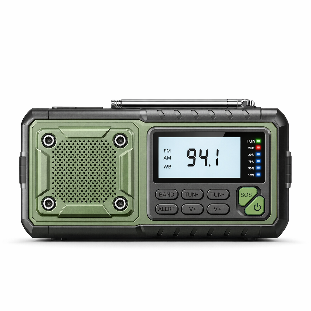 Portable Solar Emergency Radio | 4000mAh Power Bank | AM/FM/SW | LED Reading Lamp | Hand Crank Charging | Phone Charger