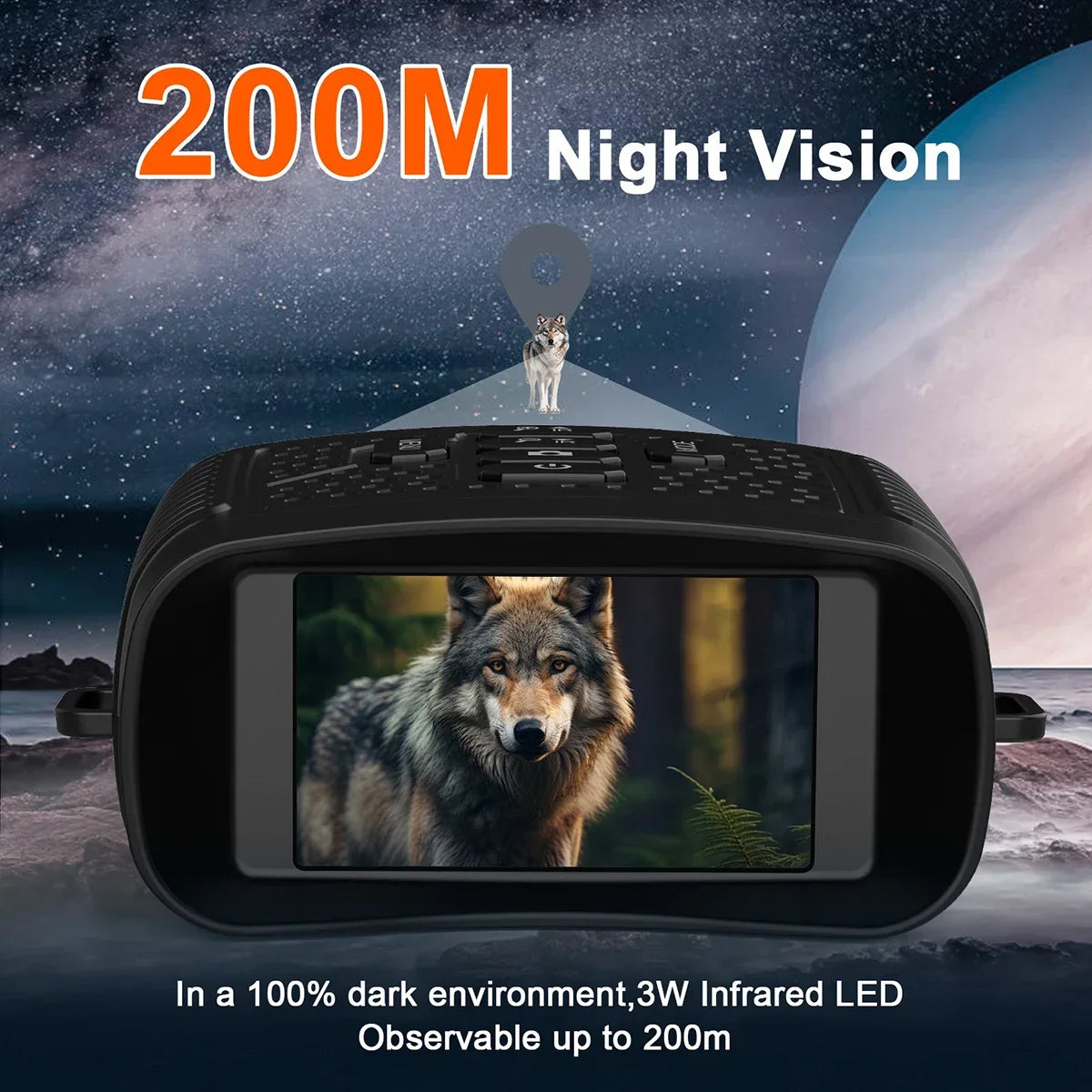 3" Screen 2.5K Night Vision Binoculars | 6X Digital Zoom | Tactical Light | 2000mAh Infrared for Camping