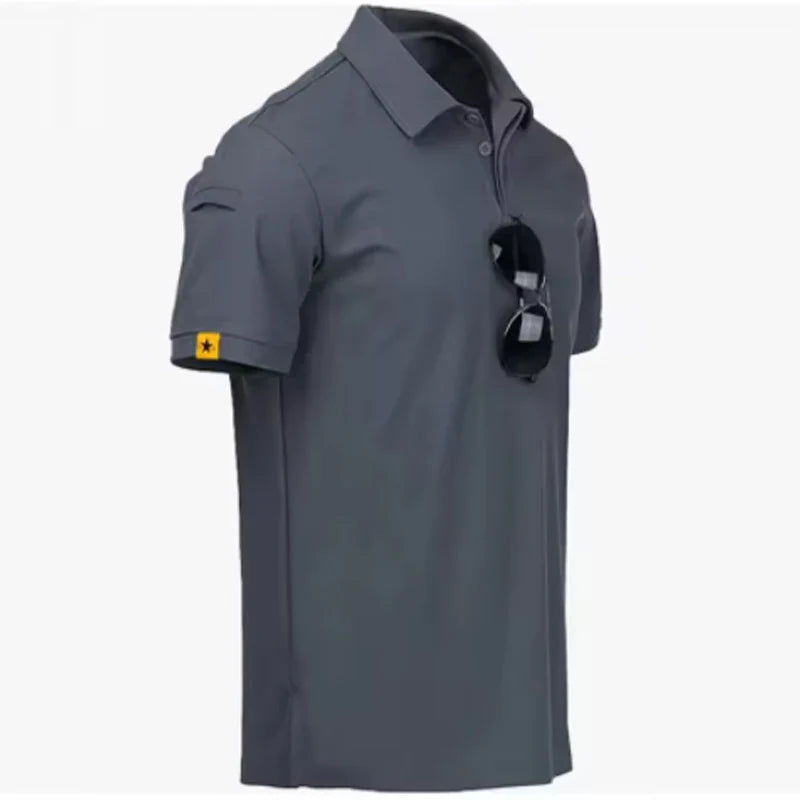 Men's Quick-Dry Embroidered Polo Shirts | Breathable Elastic Polyester Tees | Summer Hiking Camping