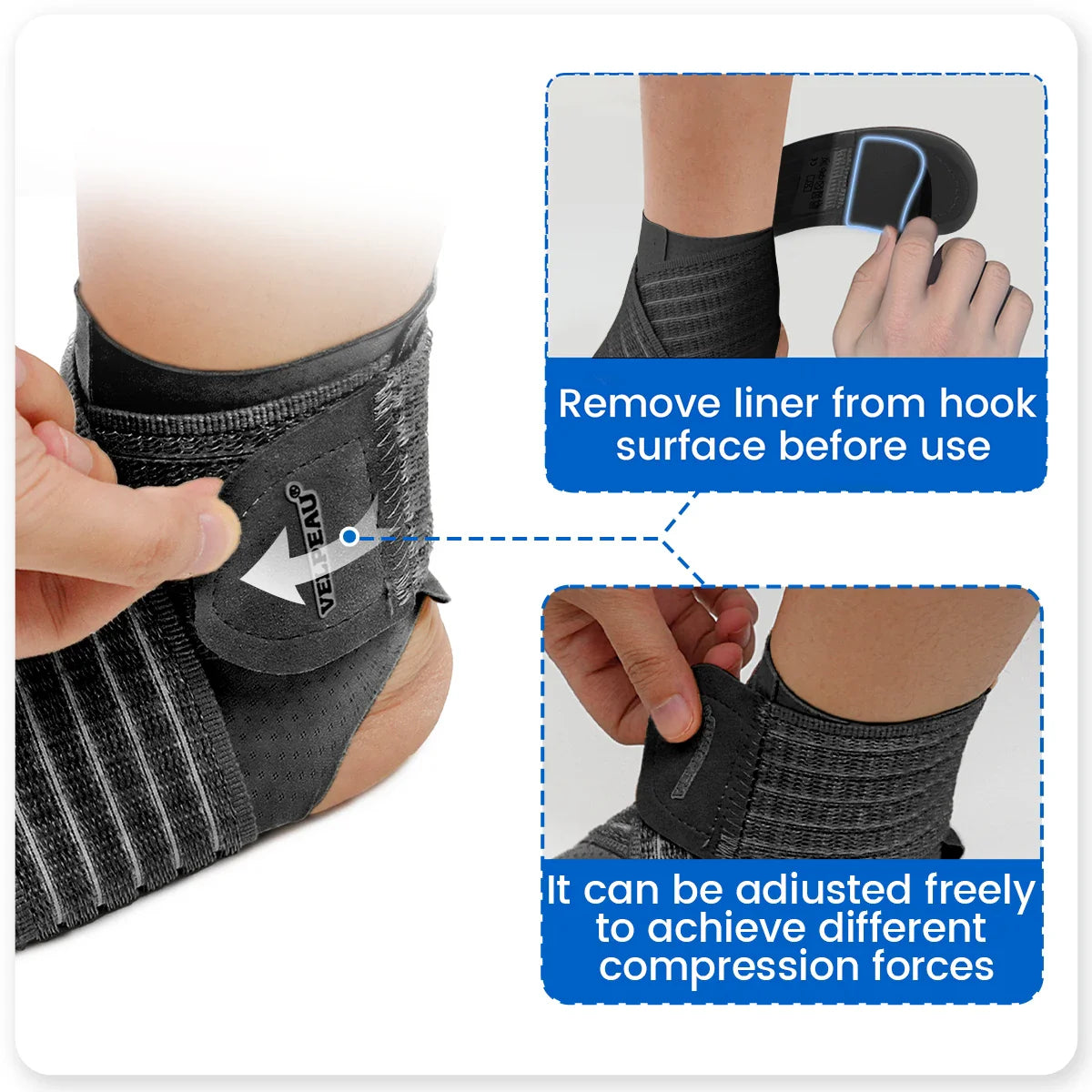VELPEAU Adjustable Ankle Support Brace | Compression Sleeve for Sports | Plantar Fasciitis Relief | Nylon | Pain Relief
